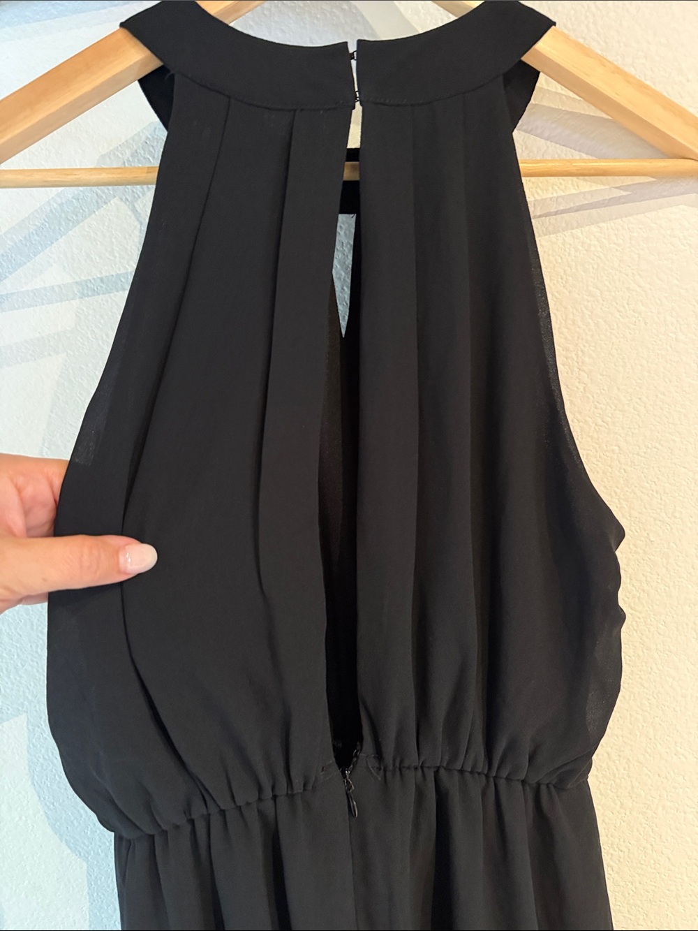 Ya Los Angeles Black Halter Mini Chiffon Dress, Elastic Waist, Size L - Picture 4 of 11